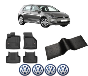 Set 5 covorase auto Volkswagen GOLF VII (5G1, BQ1, BE1, BE2) din 2014-2015, cu covoras tunel median, presuri auto din cauciuc, 4x Stickere auto cu Volkswagen - Img 2
