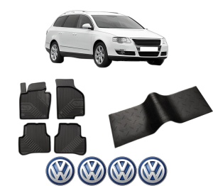 Set 5 covorase auto Volkswagen PASSAT B6 Variant (3C5) din 2016-2021, cu covoras tunel median, presuri auto din cauciuc, 4x Stickere auto cu Volkswagen - Img 2