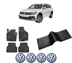 Set 5 covorase auto Volkswagen TIGUAN (AD1, AX1) din 2006-2015, cu covoras tunel median, presuri auto din cauciuc, 4x Stickere auto cu Volkswagen - Img 2