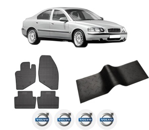 Set 5 covorase auto VOLVO S60 I (384) din 2008-2017, cu covoras tunel median, presuri auto din cauciuc, 4x Stickere auto cu VOLVO - Img 2