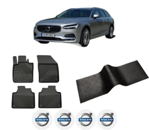 Set 5 covorase auto VOLVO V90 II Estate (235) din 2007-2015, cu covoras tunel median, presuri auto din cauciuc, 4x Stickere auto cu VOLVO - Img 2