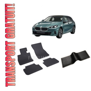 Set 5 covorase BMW SERIA 1 F70 din 10.2024-PREZENT, cu covoras tunel median, CAROSERIE HATCHBACK, Presuri cauciuc 100%, compatibil cu autoturismul BMW SERIA 1 F70, Rigum