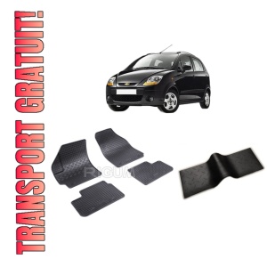 Set 5 covorase CHEVROLET MATIZ din 05.2005-01.2010, cu covoras tunel median, CAROSERIE HATCHBACK, Presuri cauciuc 100%, compatibil cu autoturismul CHEVROLET MATIZ, Rigum