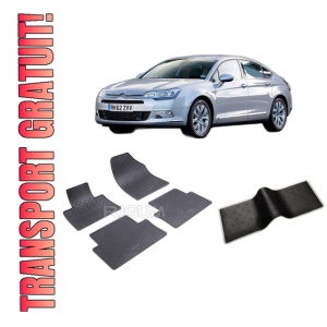 Set 5 covorase CITROEN C5 II din 2008-05.2017, cu covoras tunel median, CAROSERIE SEDAN, Presuri cauciuc 100%, compatibil cu autoturismul CITROEN C5 II, Rigum