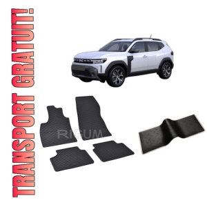 Set 5 covorase DACIA DUSTER III LPG din 06.2024-PREZENT, cu covoras tunel median, CAROSERIE SUV, Presuri cauciuc 100%, compatibil cu autoturismul DACIA DUSTER III LPG, Rigum