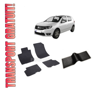 Set 5 covorase DACIA SANDERO II din 12.2012-12.2020, cu covoras tunel median, CAROSERIE HATCHBACK, Presuri cauciuc 100%, compatibil cu autoturismul DACIA SANDERO II, Rigum