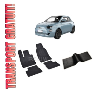 Set 5 covorase FIAT 500 ELECTRIC din 11.2020-PREZENT, cu covoras tunel median, CAROSERIE HATCHBACK ELECTRIC, Presuri cauciuc 100%, compatibil cu autoturismul FIAT 500 ELECTRIC, Rigum