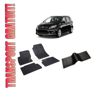 Set 5 covorase FORD C-MAX GRAND II din 11.2010-06.2019, cu covoras tunel median, CAROSERIE VAN, Presuri cauciuc 100%, compatibil cu autoturismul FORD C-MAX GRAND II, Rigum