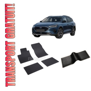 Set 5 covorase FORD FOCUS HYBRID din 2020-PREZENT, cu covoras tunel median, CAROSERIE COMBI, Presuri cauciuc 100%, compatibil cu autoturismul FORD FOCUS HYBRID, Rigum