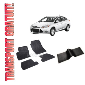 Set 5 covorase FORD FOCUS III din 03.2011-08.2018, cu covoras tunel median, CAROSERIE SEDAN, Presuri cauciuc 100%, compatibil cu autoturismul FORD FOCUS III, Rigum