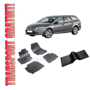 Set 5 covorase FORD MONDEO IV din 09.2007-12.2014, cu covoras tunel median, CAROSERIE COMBI, Presuri cauciuc 100%, compatibil cu autoturismul FORD MONDEO IV, Rigum