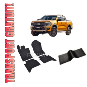 Set 5 covorase FORD RANGER din 2023-PREZENT, cu covoras tunel median, CAROSERIE PICK-UP, Presuri cauciuc 100%, compatibil cu autoturismul FORD RANGER, Rigum