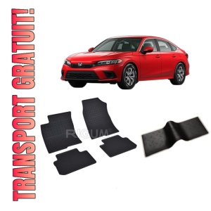 Set 5 covorase HONDA CIVIC XI din 11.2022-PREZENT, cu covoras tunel median, CAROSERIE SEDAN, Presuri cauciuc 100%, compatibil cu autoturismul HONDA CIVIC XI, Rigum