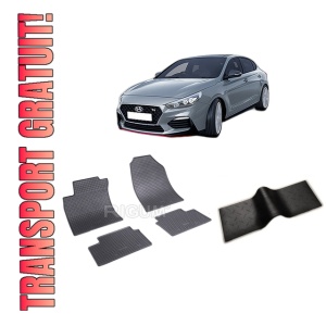 Set 5 covorase HYUNDAI I30 III din 02.2017-PREZENT, cu covoras tunel median, CAROSERIE COUPE, Presuri cauciuc 100%, compatibil cu autoturismul HYUNDAI I30 III, Rigum
