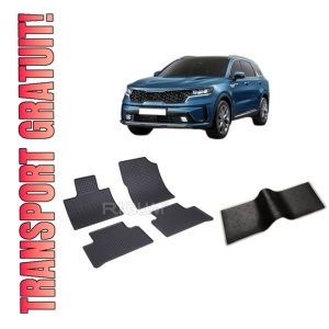 Set 5 covorase KIA SORENTO IV HYBRID din 10.2020-PREZENT, cu covoras tunel median, CAROSERIE SUV, Presuri cauciuc 100%, compatibil cu autoturismul KIA SORENTO IV HYBRID, Rigum