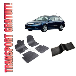 Set 5 covorase MAZDA 6 I din 02.2002-2008, cu covoras tunel median, CAROSERIE COMBI, Presuri cauciuc 100%, compatibil cu autoturismul MAZDA 6 I, Rigum