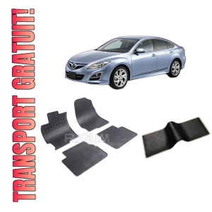 Set 5 covorase MAZDA 6 II din 2008-12.2012, cu covoras tunel median, CAROSERIE HATCHBACK, Presuri cauciuc 100%, compatibil cu autoturismul MAZDA 6 II, Rigum