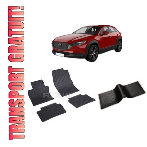 Set 5 covorase MAZDA CX -30 din 08.2019-PREZENT, cu covoras tunel median, CAROSERIE SUV, Presuri cauciuc 100%, compatibil cu autoturismul MAZDA CX -30, Rigum