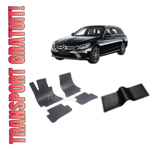 Set 5 covorase MERCEDES C-CLASS W205 din 10.2014-02.2021, cu covoras tunel median, CAROSERIE COMBI, Presuri cauciuc 100%, compatibil cu autoturismul MERCEDES C-CLASS W205, Rigum
