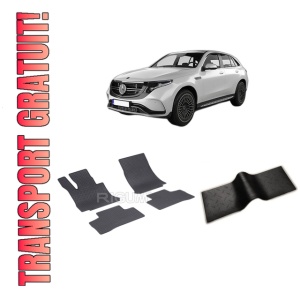 Set 5 covorase MERCEDES EQC din 05.2019-PREZENT, cu covoras tunel median, CAROSERIE SUV, Presuri cauciuc 100%, compatibil cu autoturismul MERCEDES EQC, Rigum