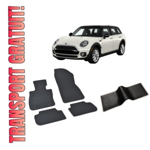 Set 5 covorase MINI CLUBMAN II din 10.2015-PREZENT, cu covoras tunel median, CAROSERIE COMBI, Presuri cauciuc 100%, compatibil cu autoturismul MINI CLUBMAN II, Rigum