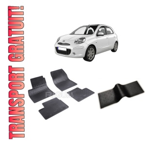 Set 5 covorase NISSAN MICRA K13 din 2010-05.2013, cu covoras tunel median, CAROSERIE HATCHBACK, Presuri cauciuc 100%, compatibil cu autoturismul NISSAN MICRA K13, Rigum