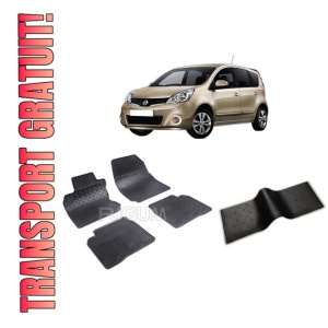 Set 5 covorase NISSAN NOTE E11 din 2006-09.2013, cu covoras tunel median, CAROSERIE HATCHBACK, Presuri cauciuc 100%, compatibil cu autoturismul NISSAN NOTE E11, Rigum