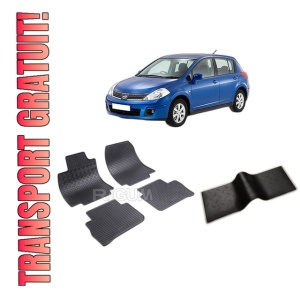 Set 5 covorase NISSAN TIIDA din 2007-12.2011, cu covoras tunel median, CAROSERIE HATCHBACK, Presuri cauciuc 100%, compatibil cu autoturismul NISSAN TIIDA, Rigum