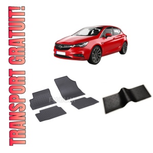 Set 5 covorase OPEL ASTRA K din 11.2015-12.2021, cu covoras tunel median, CAROSERIE HATCHBACK, Presuri cauciuc 100%, compatibil cu autoturismul OPEL ASTRA K, Rigum