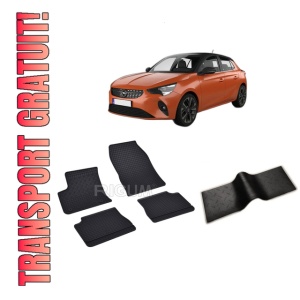 Set 5 covorase OPEL CORSA -E F din 03.2020-PREZENT, cu covoras tunel median, CAROSERIE HATCHBACK, Presuri cauciuc 100%, compatibil cu autoturismul OPEL CORSA -E F, Rigum