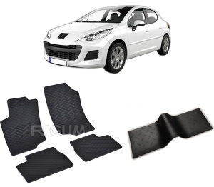 Set 5 covorase PEUGEOT 207 din 2006-2012, cu covoras tunel median, CAROSERIE HATCHBACK, Presuri cauciuc 100%, compatibil cu autoturismul PEUGEOT 207, Rigum - Img 2