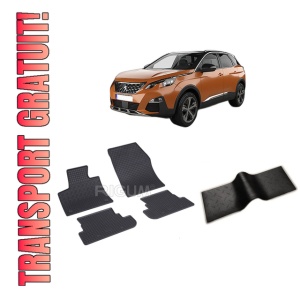 Set 5 covorase PEUGEOT 3008 II PHEV din 09.2019-PREZENT, cu covoras tunel median, CAROSERIE SUV, Presuri cauciuc 100%, compatibil cu autoturismul PEUGEOT 3008 II PHEV, Rigum