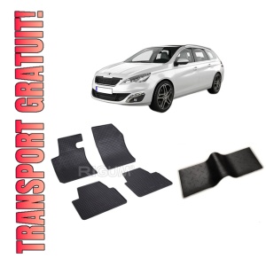 Set 5 covorase PEUGEOT 308 II din 06.2014-PREZENT, cu covoras tunel median, CAROSERIE COMBI, Presuri cauciuc 100%, compatibil cu autoturismul PEUGEOT 308 II, Rigum