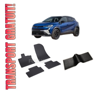 Set 5 covorase RENAULT CAPTUR II FACELIFT din 07.2024-PREZENT, cu covoras tunel median, CAROSERIE SUV, Presuri cauciuc 100%, compatibil cu autoturismul RENAULT CAPTUR II FACELIFT, Rigum