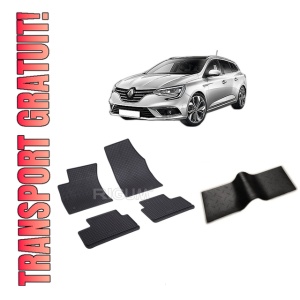 Set 5 covorase RENAULT MEGANE IV din 09.2016-PREZENT, cu covoras tunel median, CAROSERIE COMBI, Presuri cauciuc 100%, compatibil cu autoturismul RENAULT MEGANE IV, Rigum