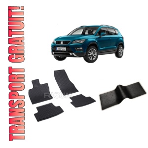 Set 5 covorase SEAT ATECA din 09.2016-PREZENT, cu covoras tunel median, CAROSERIE SUV, Presuri cauciuc 100%, compatibil cu autoturismul SEAT ATECA, Rigum