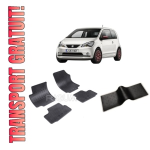 Set 5 covorase SEAT MII din 12.2011-2019, cu covoras tunel median, CAROSERIE HATCHBACK, Presuri cauciuc 100%, compatibil cu autoturismul SEAT MII, Rigum