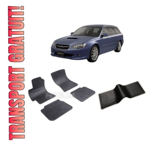 Set 5 covorase SUBARU LEGACY IV din 2003-2009, cu covoras tunel median, CAROSERIE COMBI, Presuri cauciuc 100%, compatibil cu autoturismul SUBARU LEGACY IV, Rigum
