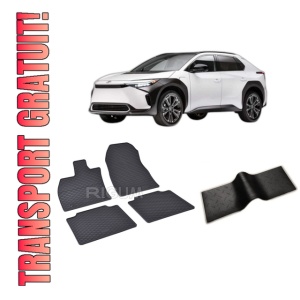 Set 5 covorase TOYOTA BZ4X din 07.2022-PREZENT, cu covoras tunel median, CAROSERIE SUV, Presuri cauciuc 100%, compatibil cu autoturismul TOYOTA BZ4X, Rigum