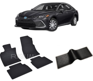 Set 5 covorase TOYOTA CAMRY HYBRID din 2018-PREZENT, cu covoras tunel median, CAROSERIE SEDAN, Presuri cauciuc 100%, compatibil cu autoturismul TOYOTA CAMRY HYBRID, Rigum - Img 2