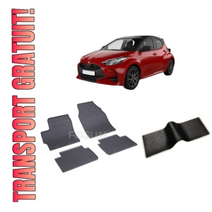 Set 5 covorase TOYOTA YARIS CROSS din 2021-PREZENT, cu covoras tunel median, CAROSERIE SUV, Presuri cauciuc 100%, compatibil cu autoturismul TOYOTA YARIS CROSS, Rigum