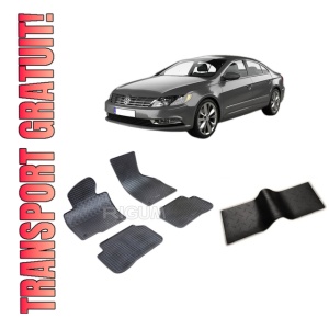Set 5 covorase VOLKSWAGEN PASSAT CC din 06.2008-11.2016, cu covoras tunel median, CAROSERIE COUPE, Presuri cauciuc 100%, compatibil cu autoturismul VOLKSWAGEN PASSAT CC, Rigum