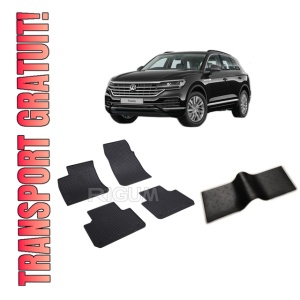 Set 5 covorase VOLKSWAGEN TOUAREG III din 07.2018-PREZENT, cu covoras tunel median, CAROSERIE SUV, Presuri cauciuc 100%, compatibil cu autoturismul VOLKSWAGEN TOUAREG III, Rigum