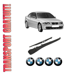Set brat stergator spate cu lamela pentru BMW Seria 3 (E46) din 1997-2005, pentru spate, din cauciuc siliconat rezistent, 4 stickere auto BMW Seria