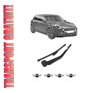 Set brat stergator spate cu lamela pentru MINI MINI CLUBMAN (R55) din 2007-2014, pentru spate, din cauciuc siliconat rezistent, 4 stickere auto MINI