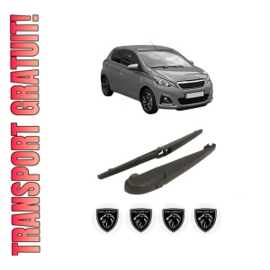 Set brat stergator spate cu lamela pentru PEUGEOT 108 din 2014-2018, pentru spate, din cauciuc siliconat rezistent, 4 stickere auto PEUGEOT