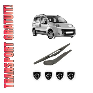 Set brat stergator spate cu lamela pentru PEUGEOT BIPPER TEPEE din 2008-2010, pentru spate, din cauciuc siliconat rezistent, 4 stickere auto PEUGEOT
