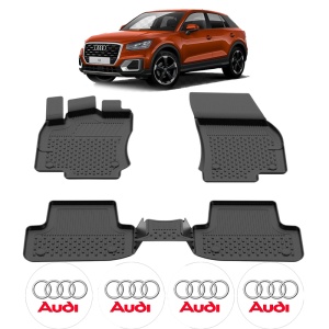Set covorase Audi Q2 din 2015, covorase presuri tavita auto, cu tunel median intermediar din cauciuc thermoplastic, 4 Stickere auto cu Audi - Img 2