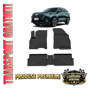 Set covorase Chery TIGGO 8 PRO din 2025, covorase presuri tavita auto, cu tunel median intermediar din cauciuc thermoplastic, 4 Stickere auto cu Chery