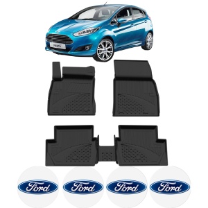 Set covorase Ford Fiesta din 2017, covorase presuri tavita auto, cu tunel median intermediar din cauciuc thermoplastic, 4 Stickere auto cu Ford - Img 2